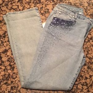 Diane Gilman lt blue denim jeans w Navy sequence